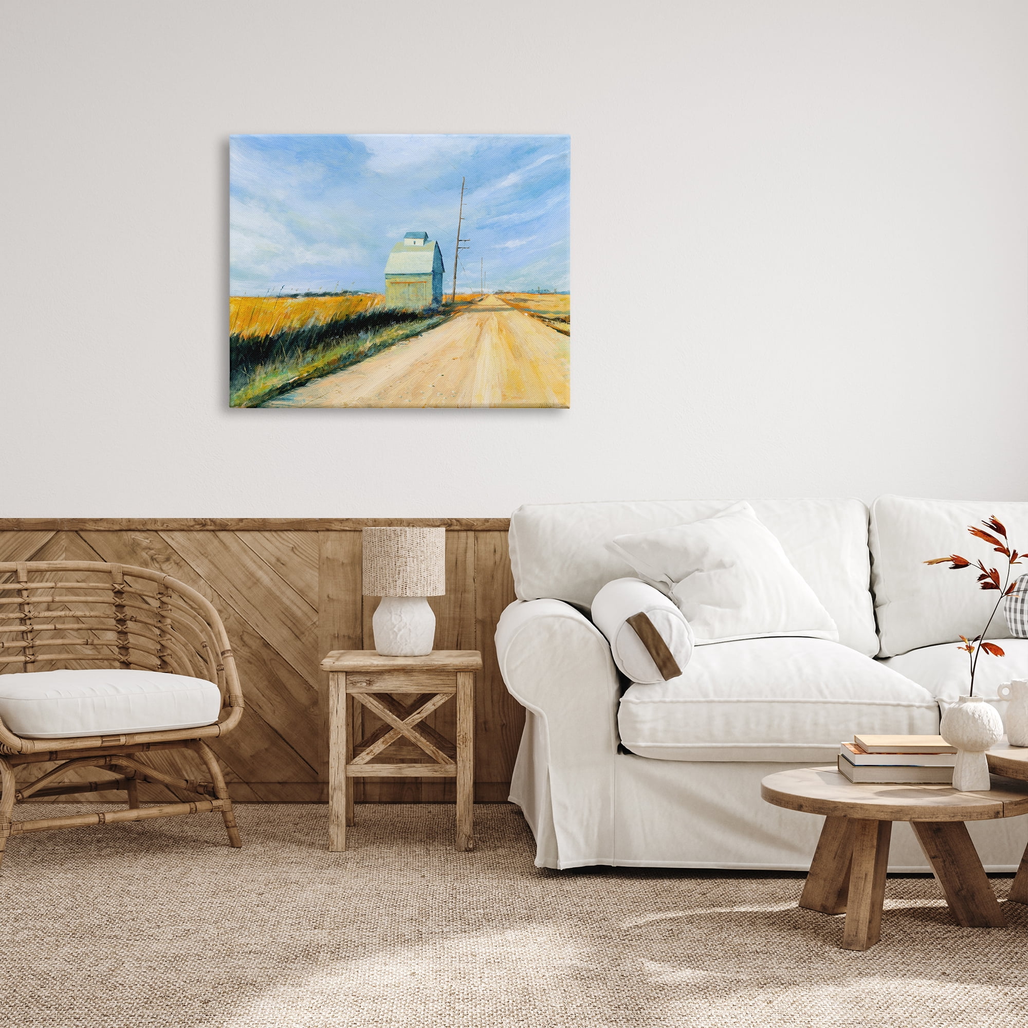 Stupell Indtries Wheat Field Building by Old Country Road Landscape,40 x 30,Design by Michael Paraskevas