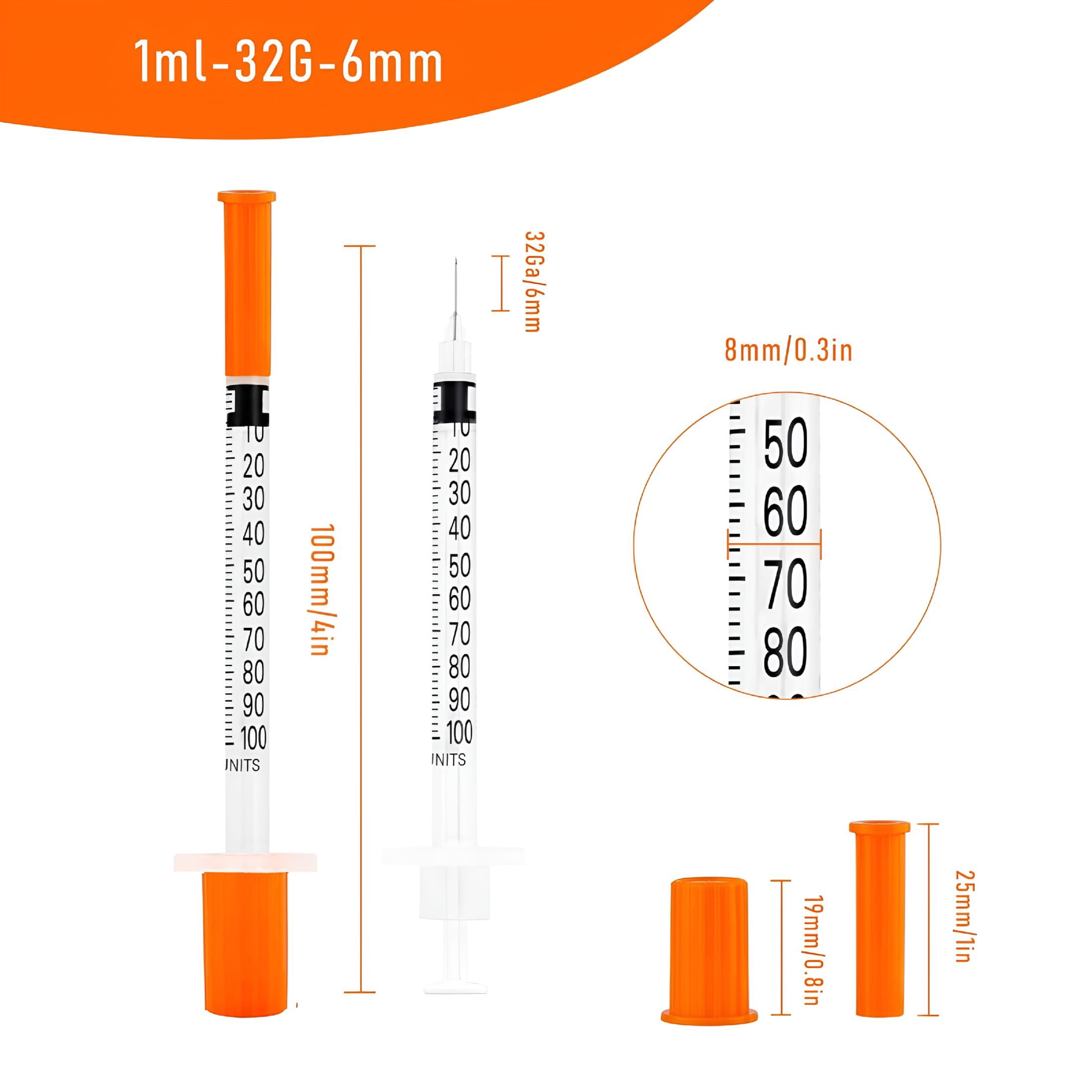 XIRQI 100Pack 1Cc Syringes with 32G 1/4 Inch-6Mm Accurate Measuring for Liquid Individually Sealed Packaging