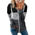 thumbnail image 3 of Women Long Sleeve Zip-Up Hoodie Jacket Print Stitching Color Sweatshirt Coat, 3 of 6