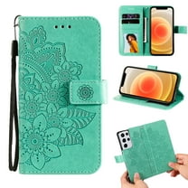 Galaxy S21 Ultra Wallet Case for Samsung Galaxy S21 Ultra 5G(6.8" 2021), Allytech Embossed Floral PU Leather Shockproof Flip Stand Wristlet Credit Card Slots Holder Cover for Galaxy S21 Ultra, Green