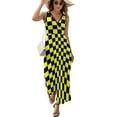 thumbnail image 2 of Maxi Dress Vintage Check Print Dress Black And Yellow Sexy V Neck Boho Beach Long Dresses Street Fashion Big Size Clothes, 2 of 7