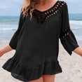 thumbnail image 5 of qelini Beach Cover up for Women Long Sleeve Cardigan Cover Up Solid Color Cover Up Tunic Summer Beach Vocation, 5 of 6