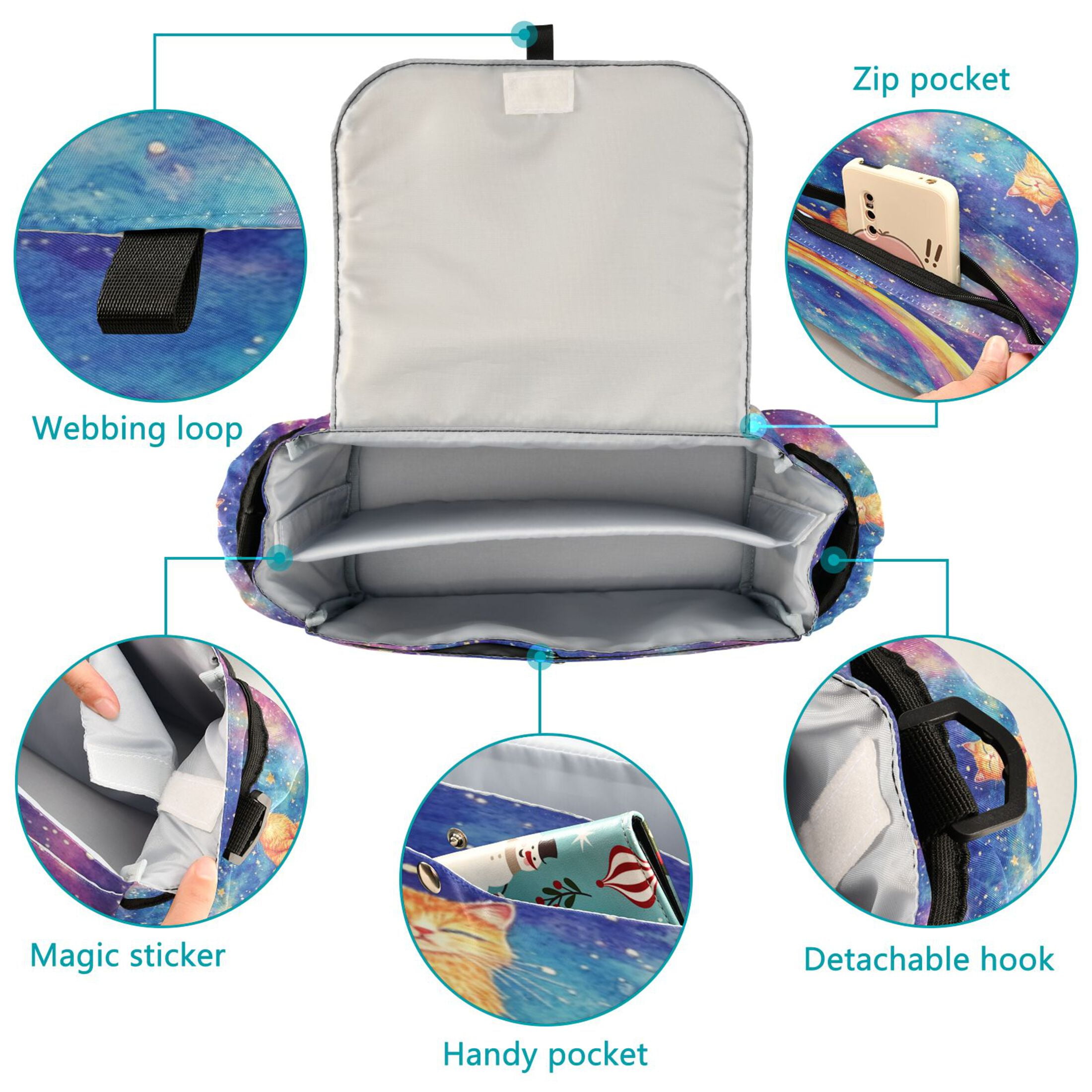 DIXRUYEE Stroller Organizer Joyful Ginger Cat in Space Printed