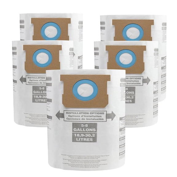 ARCADORA 5 Vacuum Bags for Shop Vac 5-8 Gallon Type E H U Craftsman CMXZVBE Ridgid VF3503 Easy Install Paper Replacement 90661 90671