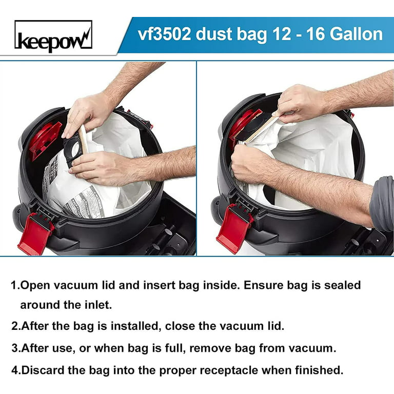 5 to 10 Gallon High Efficiency Dry Pick-Up Vacuum Dust Collection Bags, 2  Pack