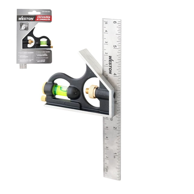 Escuadra De Combinación 15cm Con Punzón De Marcaje Y Nivel Plateado