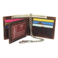thumbnail image 2 of Distressed Vintage Leather Patriot American Flag Wallet -GOD BLESS AMERICA RFID Blocking Leather US Flag Men's Bifold Western Style Wallet Brown with Chain, 2 of 7