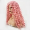 thumbnail image 3 of Women's Fashionable Synthetic Fiber Wig Pink Long Curly Hair Small Curls In Stock, 3 of 10