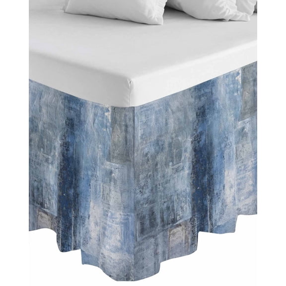 Blue Wrap Around Bed Skirts for California King Bed 18" Drop,Bed Skirt with Adjustable Elastic Belt Dust Ruffle Bed Valance Retro Oil Painting Modern Abstract Art Aesthetics Bed Frame Cover