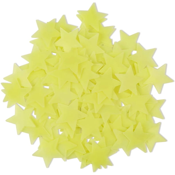100 pegatinas de pared de plástico noctilucentes fluorescentes con estrellas luminosas que brillan en la oscuridad para el hogar, decoración de arte, techo, decoración de pared, decoración de habitación de niños y bebés, amarillo 100 brillar Electrónica