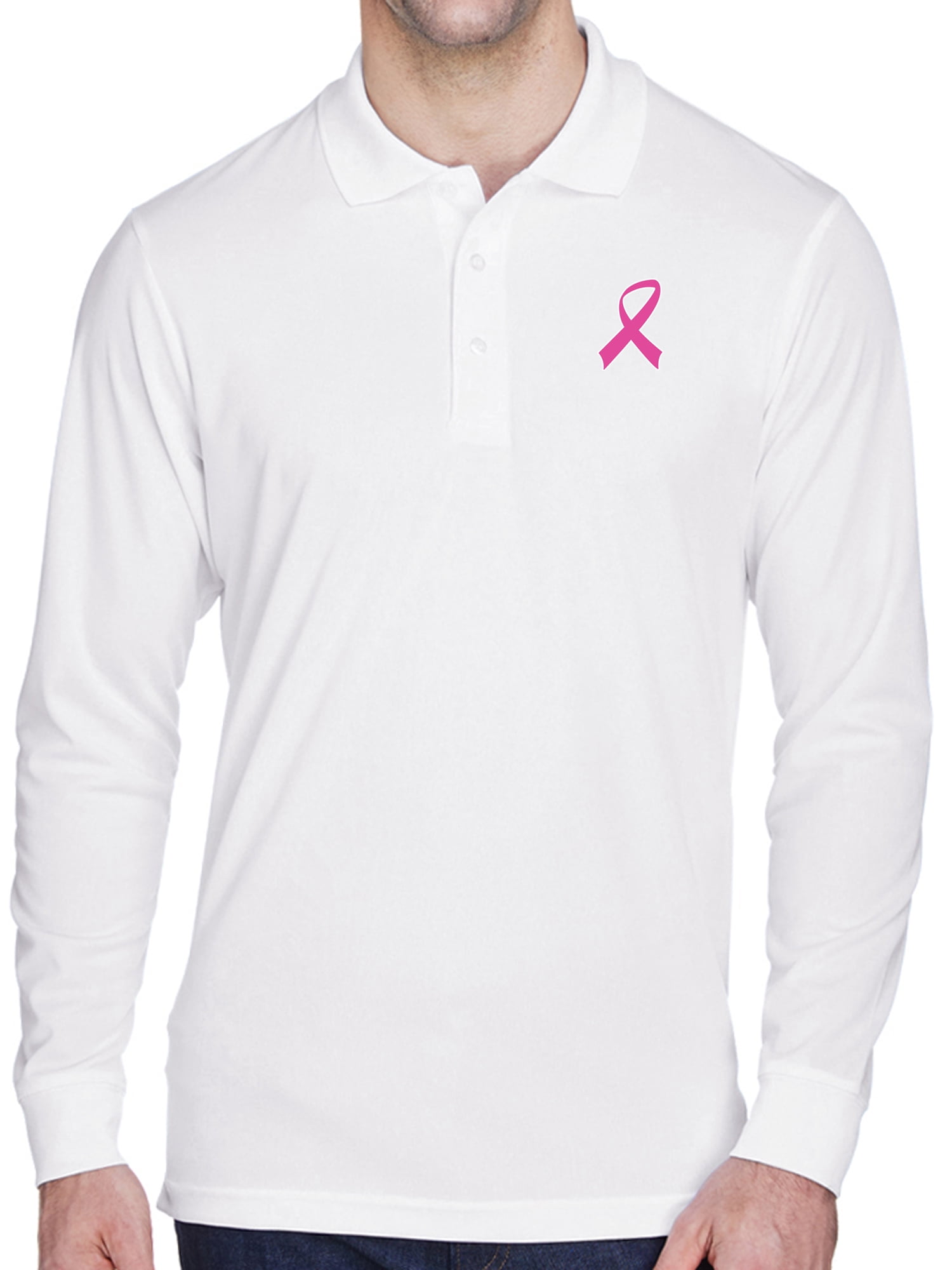 Breast Cancer Tri Blend Wicking Polo Pink Ribbon Pocket Print