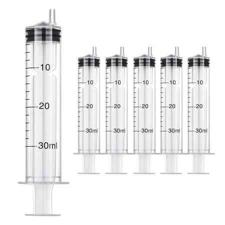 6PCS Plastic Dispensing Injection Syringes 30ml Rubber Tube Liquid Oral