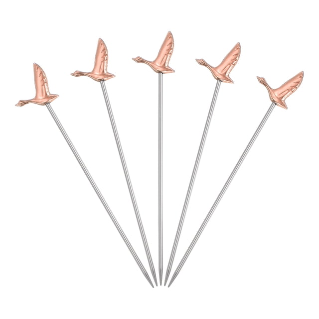 Uxcell 5 Pcs Palillos de Cóctel de Acero Inoxidable, Palillos de Martini de 4.1 Pulgadas, Palillos de Fruta Metálicos Reutilizables para Bebidas, Aceitunas, Aperitivos, Decorativos, Rosa (Pájaro)