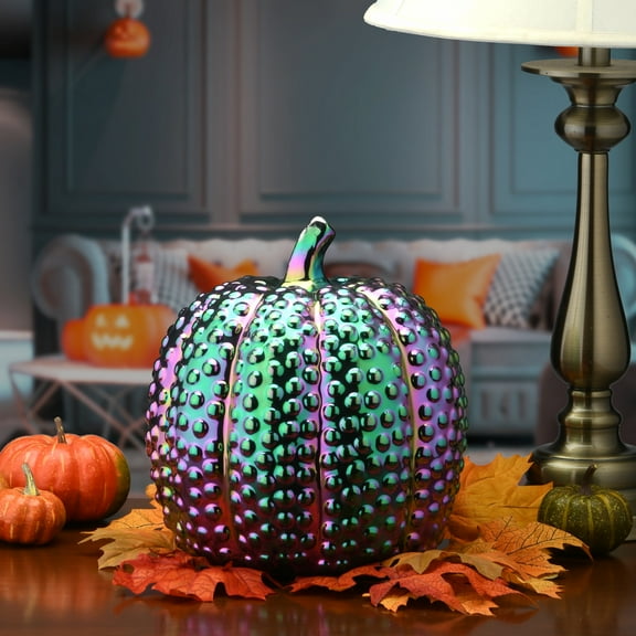 National Tree Company Halloween Decoration,  Iridescent, Pumpkin, Ceramic, 10 Inch
