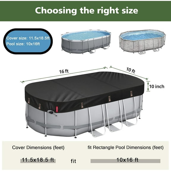 Winter Oval Pool Cover for 10x16 Ft // Frame Oval Pool, [2025 Upgraded Heavy Duty Fabric &Ultimate Windproof] with Fast Tightening Ratchet,Cold and  Resistant