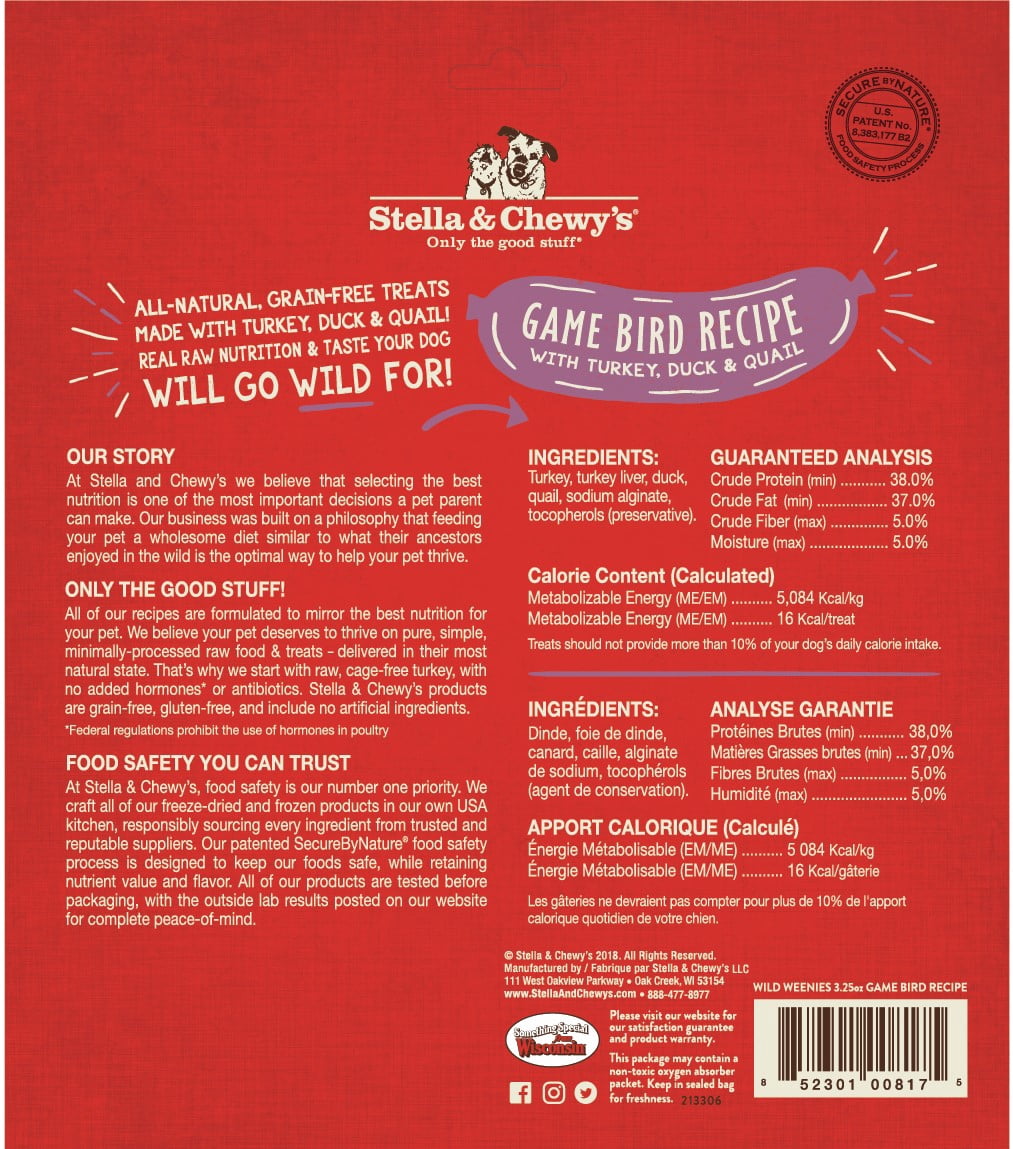 Stella & Chewy's Game Bird Wild Weenies Freeze-Dried Raw Dog Treats, 3.25 oz.
