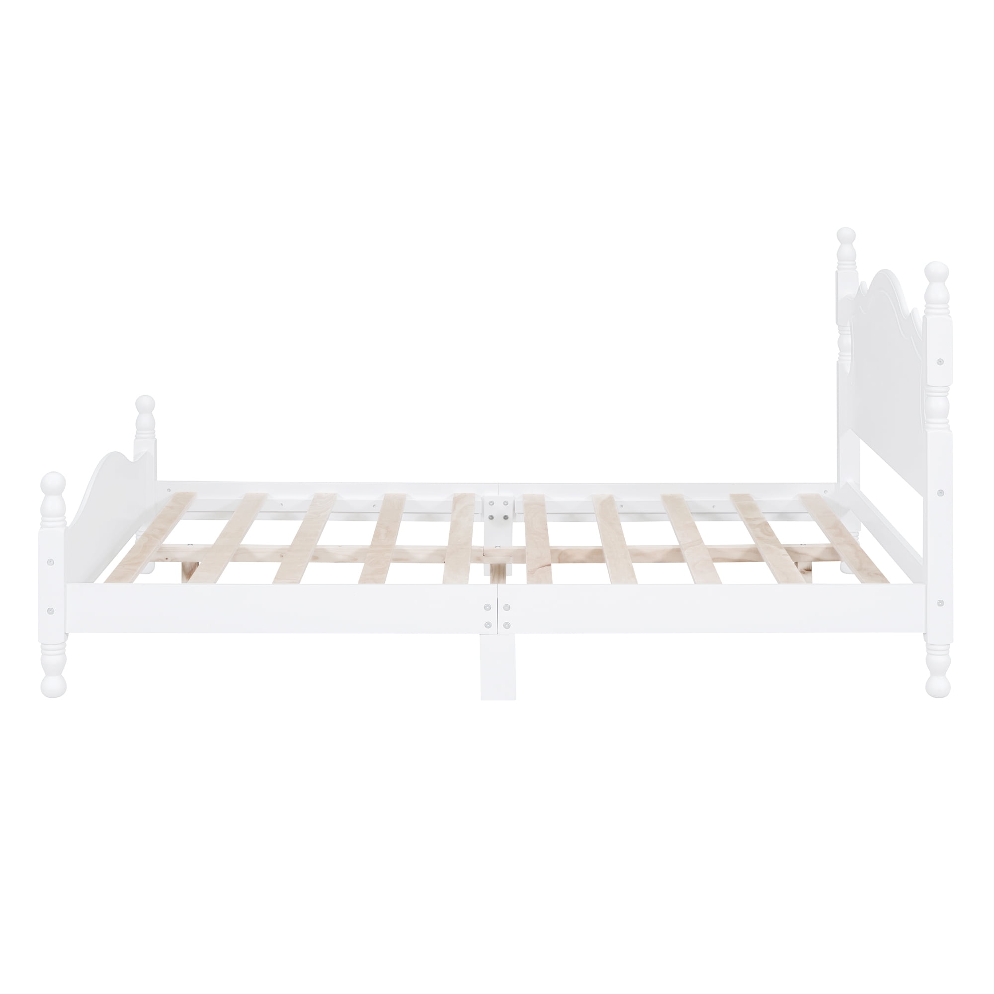 Euroco Wood Full Size Retro Style Platform Bed, White