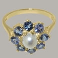 thumbnail image 4 of LBG British Made 18k Yellow Gold ring with Cultured Pearl & Tanzanite Womens Statement Ring - 33 size options - Size 11.25, 4 of 5