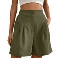 thumbnail image 2 of Lroveb High Waisted Shorts for Women Womens Shorts Casual Summer 2024 Trendy Elastic Back Wide Leg With Pockets Knee Length Pleated Army Green, 2 of 4
