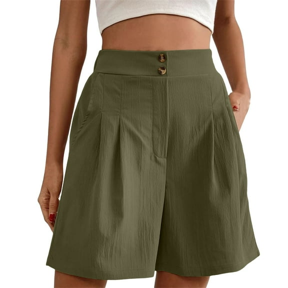 YOTMKGDO Womens Shorts Casual Summer 2024 Trendy Elastic Back Wide Leg Shorts with Pockets Knee Length Pleated Shorts, Shorts for Women, Sage Green Sizes S-XXL