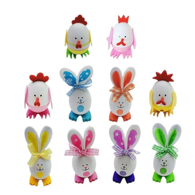 GUOOL 10Pcs Easter Eggs Bunny and Chick Decor Accessories Tabletop Statue Colorful