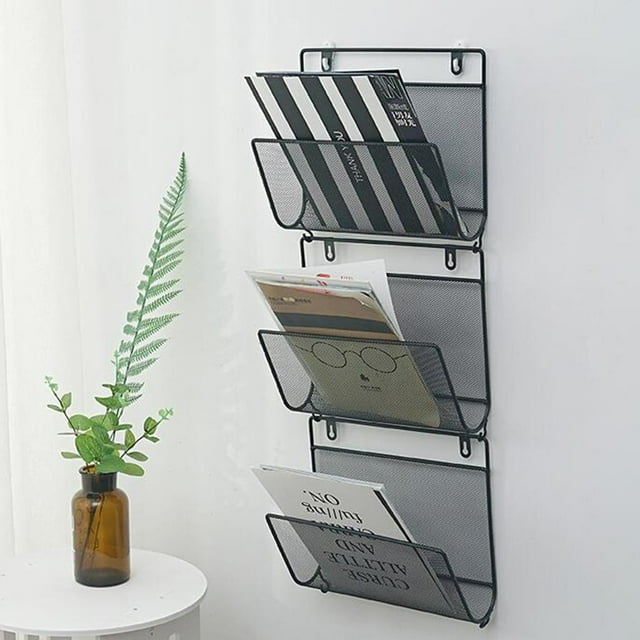 Elodie WALL RACK IRON NEWSPAPER HOLDER STORAGE SHELF BOOKCASE HOLDER Gold, Black
