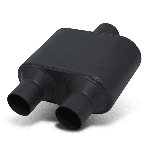 M-AUTO 3" Inlet 2.5" Outlet [CHAMBERED MUFFLER] Straight-Through Round Stainless Steel Dual Exhaust Tip, Black