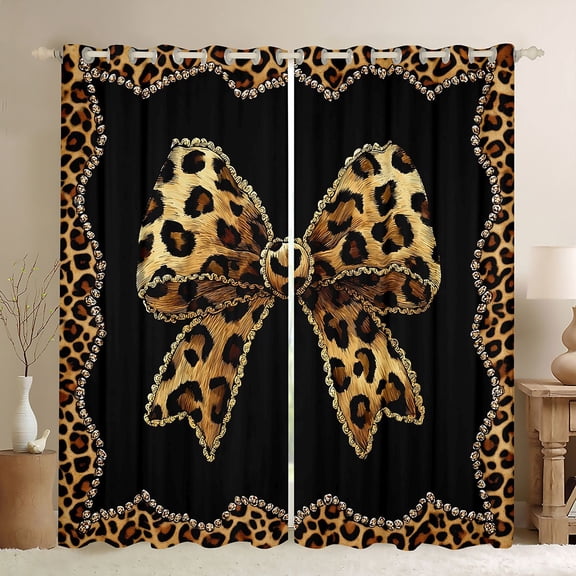 Erosebridal Leopard Print Bowknot Black Out Curtains,Girls Cute Bows Curtains Pack of 2 (42x63 Each) For Kids