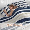 thumbnail image 4 of 3 Piece Navy Blue Khaki Striped Duvet Cover Set Twin Size, Microfiber Comforter/Quilt Cover with Corner Ties and 2 Pillowcases, Gradient Horizontal Lines All Season Soft Bedding with Zipper Closure, 4 of 8