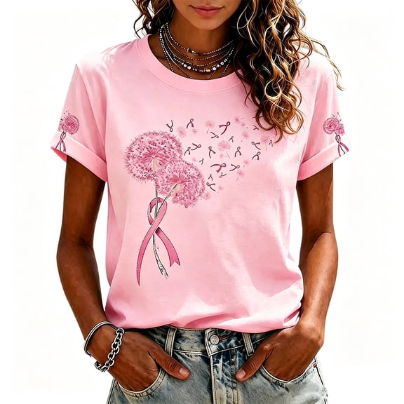 Breast Cancer Shirts For Women Pink Ribbon Graphic Breast Cancer Awareness Short Sleeve Top,Support, Fighter,Casual Breast Cancer Print Tee