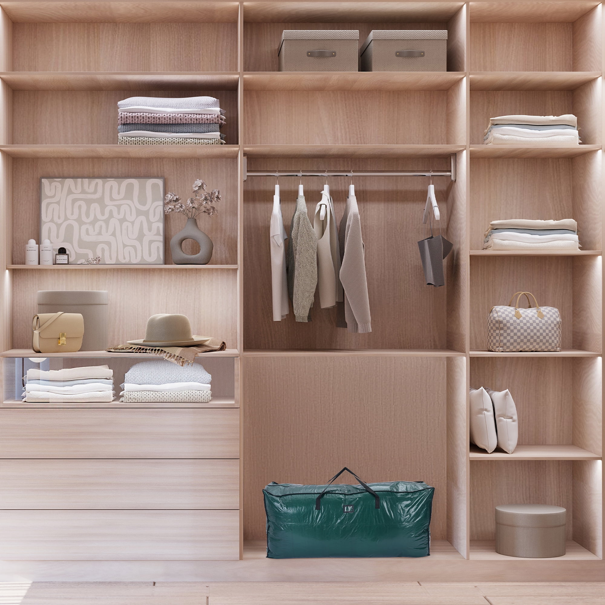 Unique Bargains Foldable Moving Storage Bags for Closet Organizers Green 48x12x10in