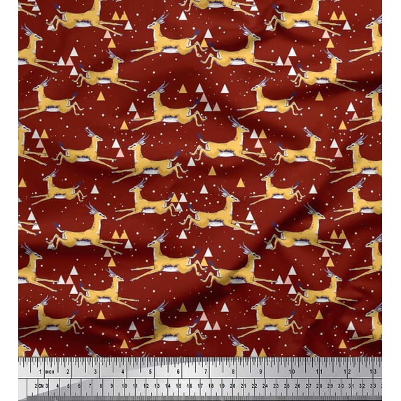 Soimoi Poly Georgette Fabric Triangle & Impala Deer Animal Printed Craft Fabric by The Yard 42 Inch Wide