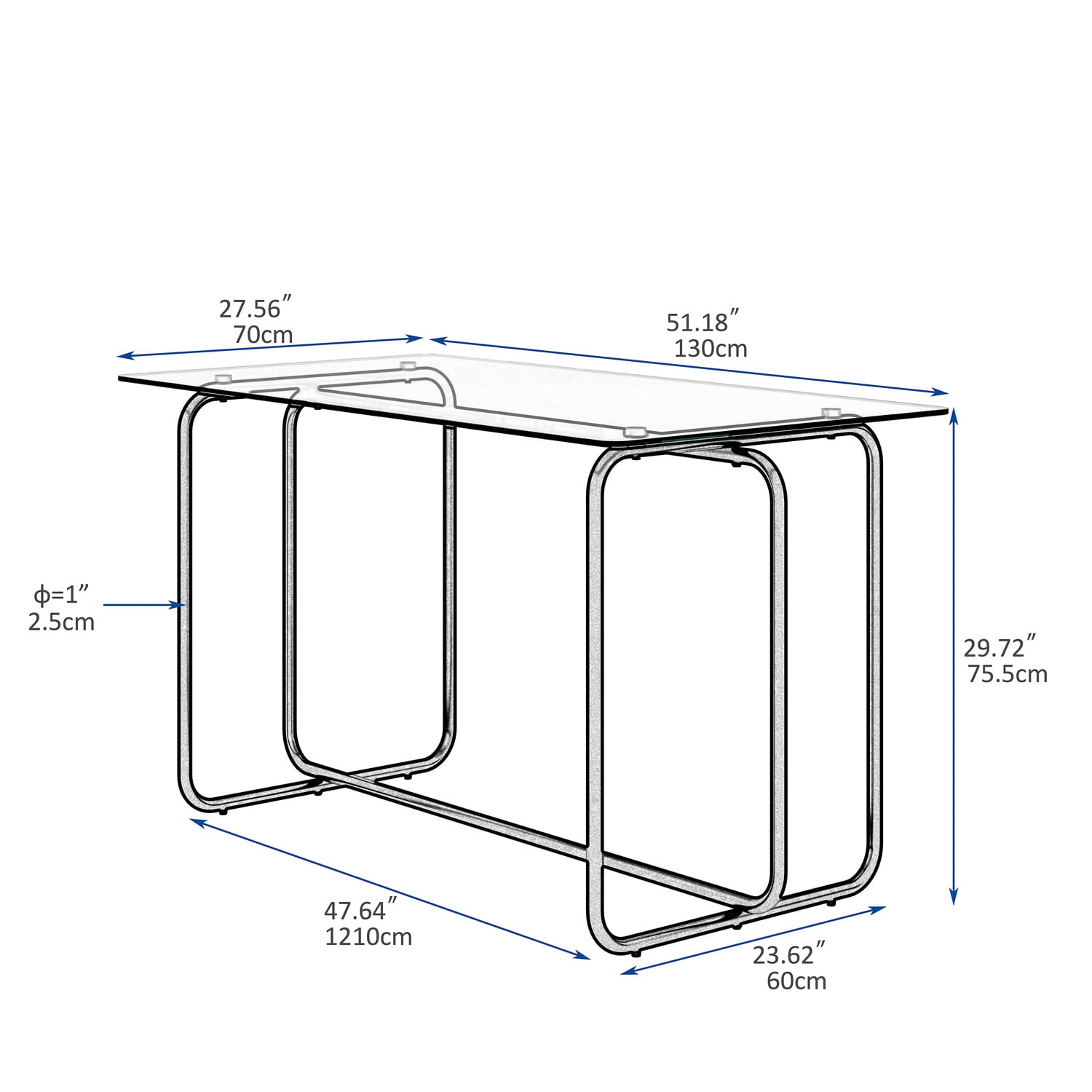 Yardi Yard Rectangle Tempered Glass Dining Table with Metal Frame for Kitchen Breakfast Furniture, Clear