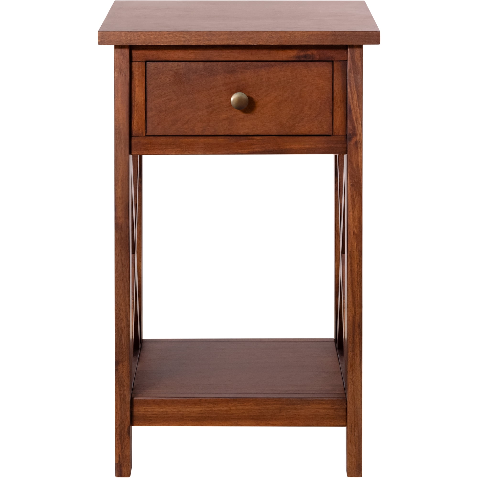 eHemco X-Side Rathe Nightstand End Table Side Table with Drawer and Storage Shelf, Coffee