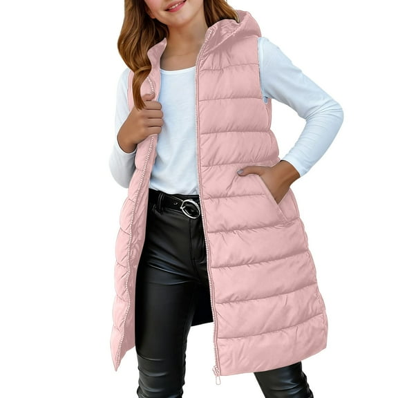 YunPes Girls Hooded Puffer Vest Parka Coat Teen Sleeveless Quilted Lightweight Down Jacket Winter Warm Plain Trendy Outwear