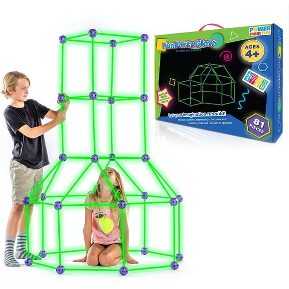 Fun Forts Glow Fort Building Kit for Kids - 81 Pack Glow in Power Your Fun Power Your Fun