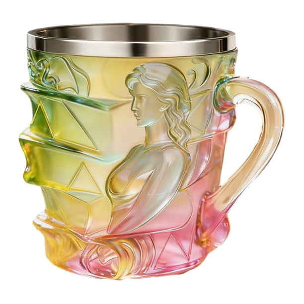 Taza de café con forma de libro pintado en 3D, de resina y acero inoxidable, con asa ergonómica y base resistente a derrames.
