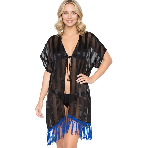 HAPPY BAY Women's Open Front Holiday Kimono Duster Cardigans XL-XXL Dark Sapphire_AB745