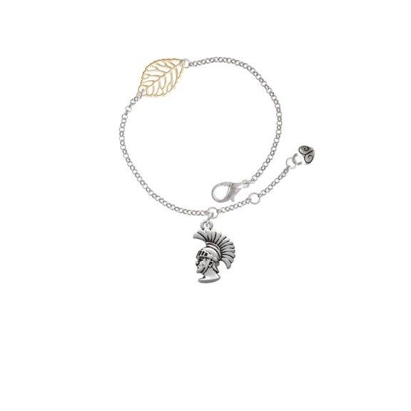 Delight Jewelry Silvertone Large Trojan - Mascot - Goldtone Leaf Delicate Bracelet, 6.25+1.75"