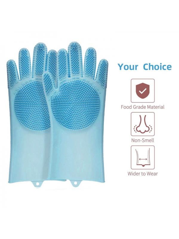 Silicone Rubber Dish Washing Gloves Kitchen Pet Bath Cleaning Scrubber Household 