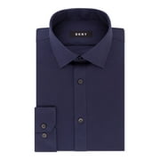 DKNY Mens Navy Collared Slim Fit Dress Shirt 18- 34/35