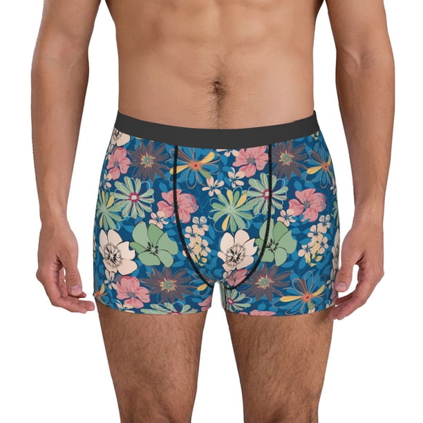 Balery Colorful Flowers Calzoncillos bóxer para hombre, ropa interior de algodón suave y transpirable con cinturilla de nailon-Large