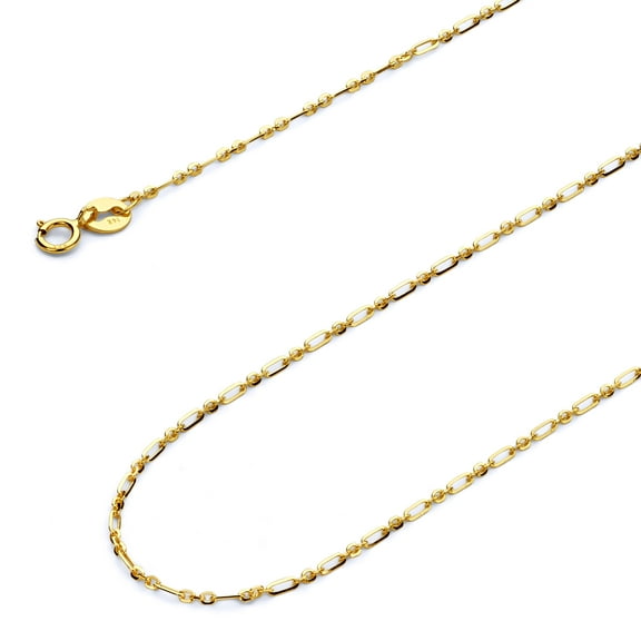 Wellingsale 14k Yellow Gold Polished Solid 1.3mm Open 1 1 Cable Chain Necklace with Spring Ring Clasp - 18"