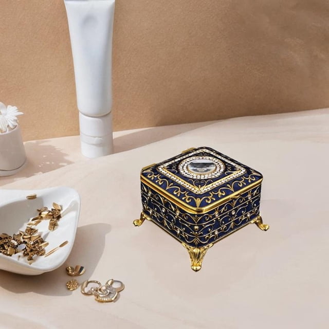 Caja de joya,Caja de regalo cuadrada para guardar joyas,Caja de metal con anillas para el pecho de estilo europeo,caja de aleación de zinc,Caja decorativa de joyería creativa dorado