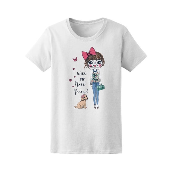 Fashion Girl With Dog Friend T-Shirt Women -Image by Shutterstock, Female XX-Large