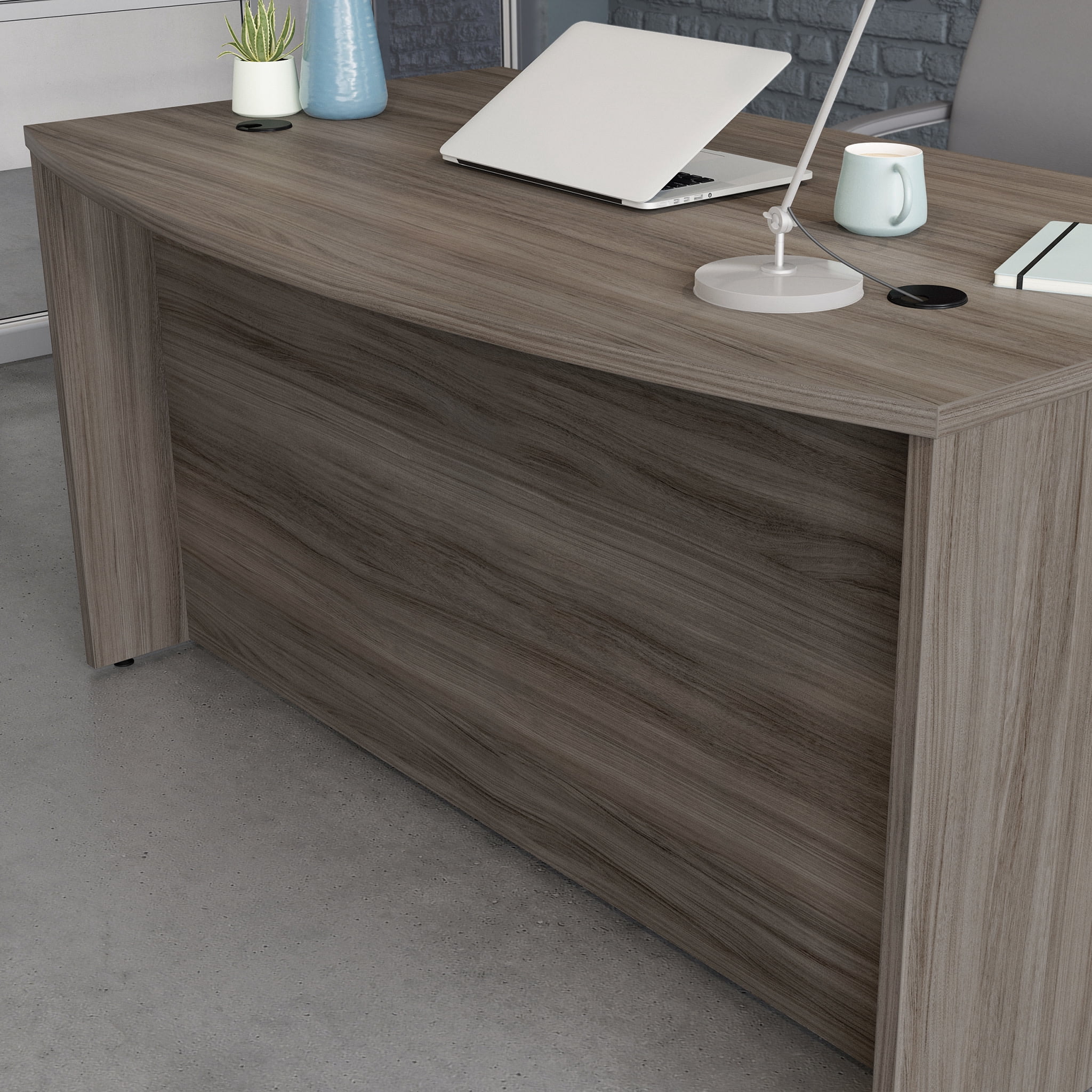 Sauder Affirm Engineered Wood Bowfront Executive Desk in Hudson Elm/Brown