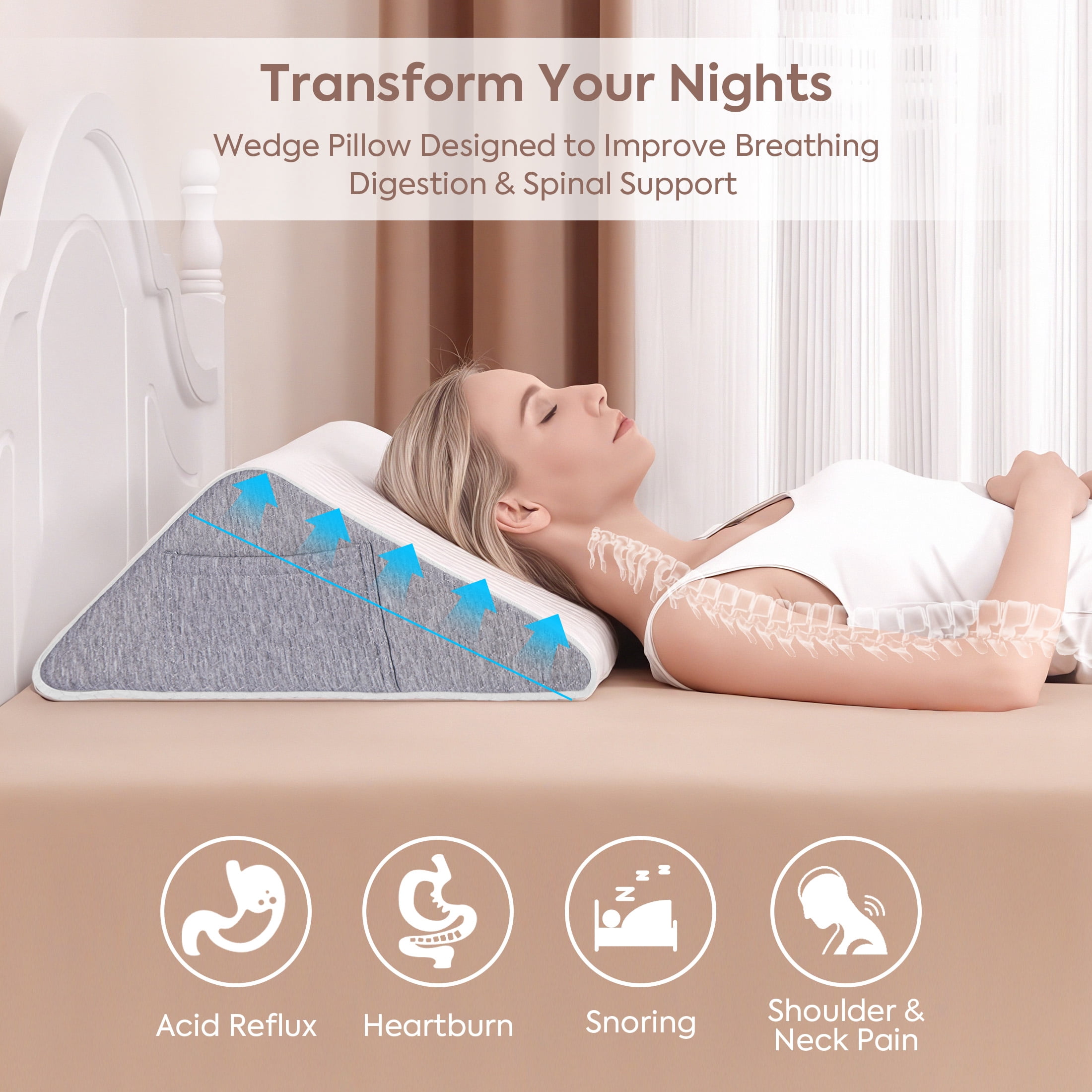 MOONORAH Knee Wedge Pillow for Back Sleeping – Leg Elevation Cushion for Post Surgery Recovery, Hip, Knee & Tailbone Pain Relief, Triangle Bolster Support Pillow, White