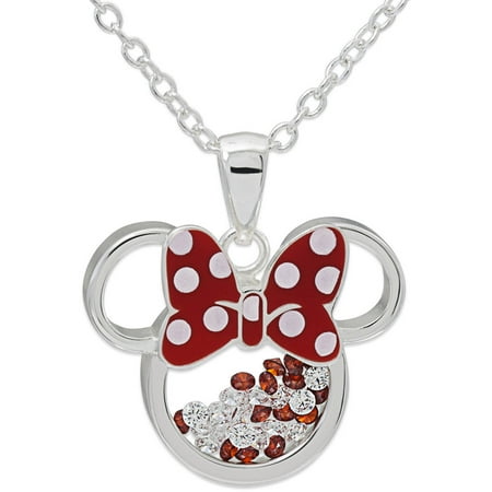 - Fine Silver-Tone Minnie Mouse Crystal Shaker Pendant with Chain