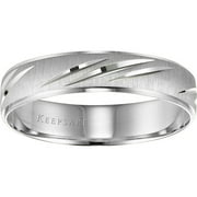 Wonder Slashed Engraved Wedding Band in 10kt White Gold