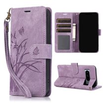 Nalacover Slim Wallet Case for Google Pixel 8 Pro, for Women Men, Embossed Pattern PU Leather Shockproof Magnetic Clasp Credit Card Slots Flip Kickstand Phone Case Wrist Strap,Purple